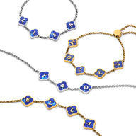 Blue Lace Agate Clover Custom Name Bracelet (Silver)