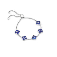 Blue Lace Agate Clover Custom Name Bracelet (Silver)
