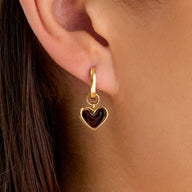 Chocolate Brown Heart Huggie Earrings (Gold)