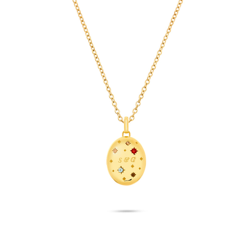 The Story of Us Birthstone Oval Locket Necklace (Gold)