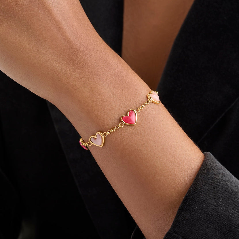Fuchsia Pink & Pale Pink Multi Quartz Bracelet (Gold)