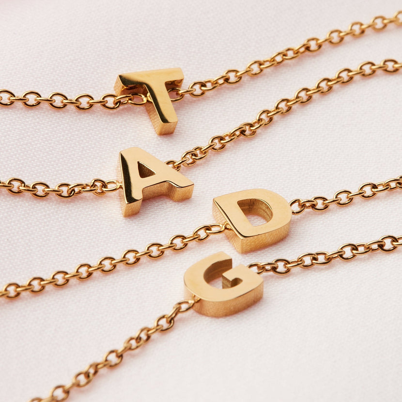 Mini Heart Birthstone & Initial Bracelet Set (Gold)