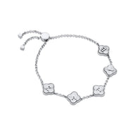 Textured Clover Custom Name Bracelet (Silver)