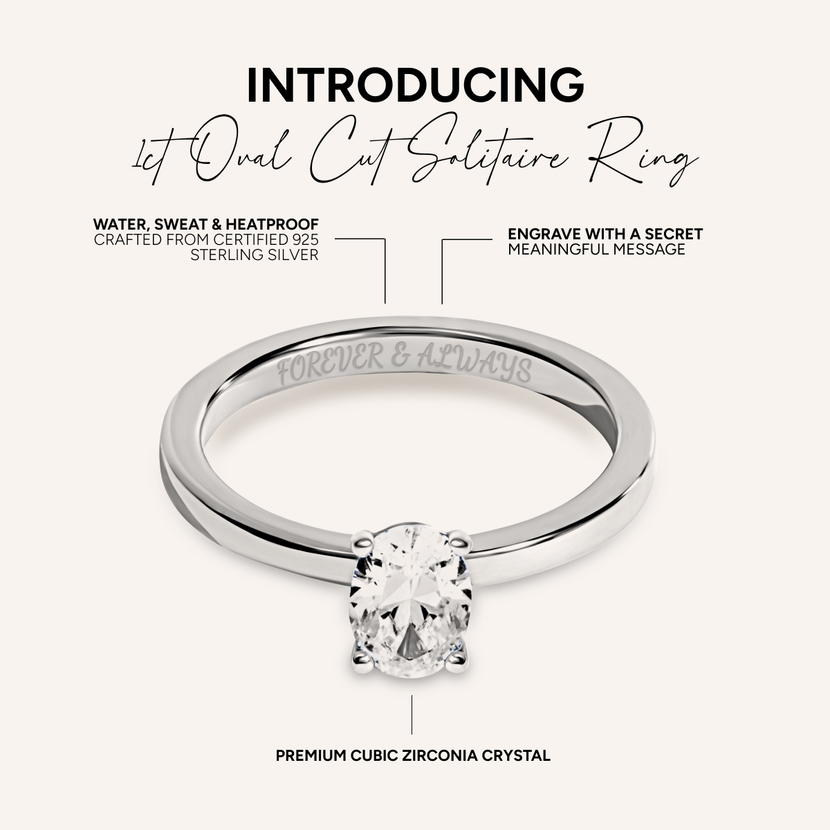 Oval Cut Solitaire Ring 1ct (Silver)