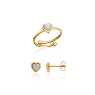 Mini Heart Birthstone Ring & Earring Set (Gold)