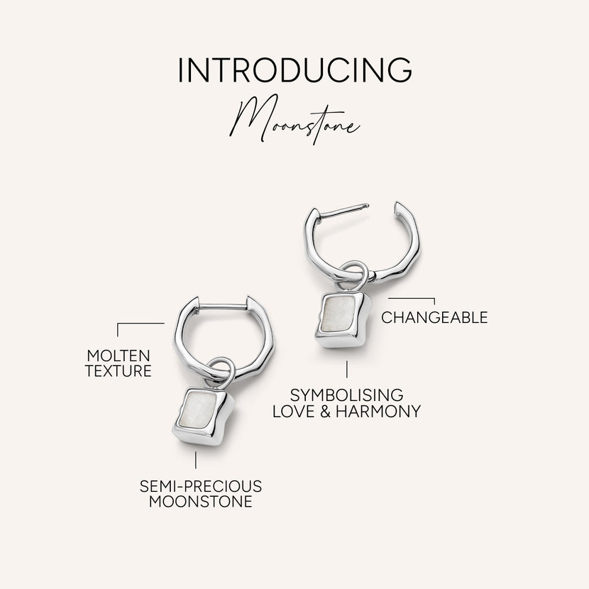 Molten Moonstone Huggie Earrings (Silver)