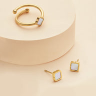 Mini Pearl Clover Ring & Earrings Set (Gold)