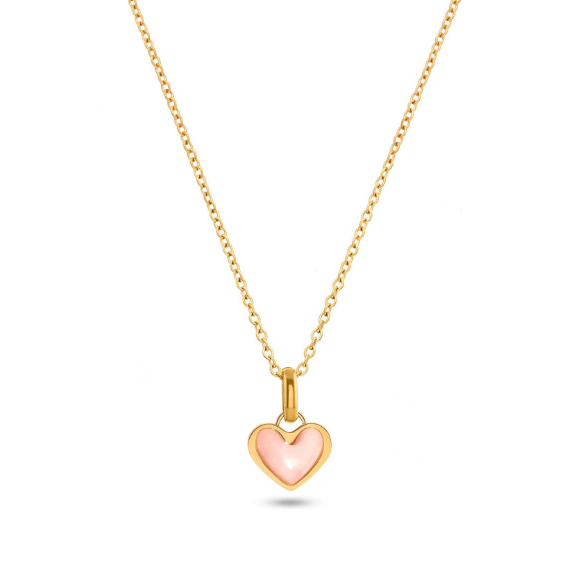 Pale Pink Opal Heart Necklace (Gold)