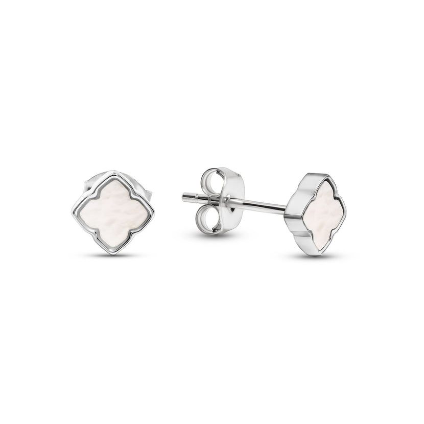 Fine Mini Pearl Clover Studs (Silver)