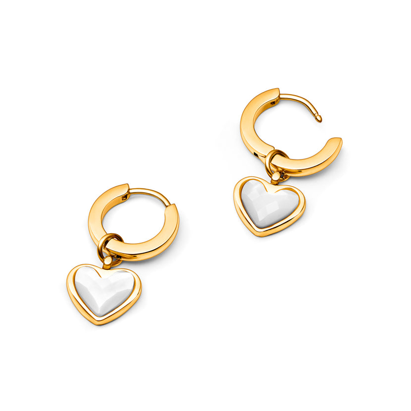 White Quartz Heart & Stud Earrings Set (Gold)