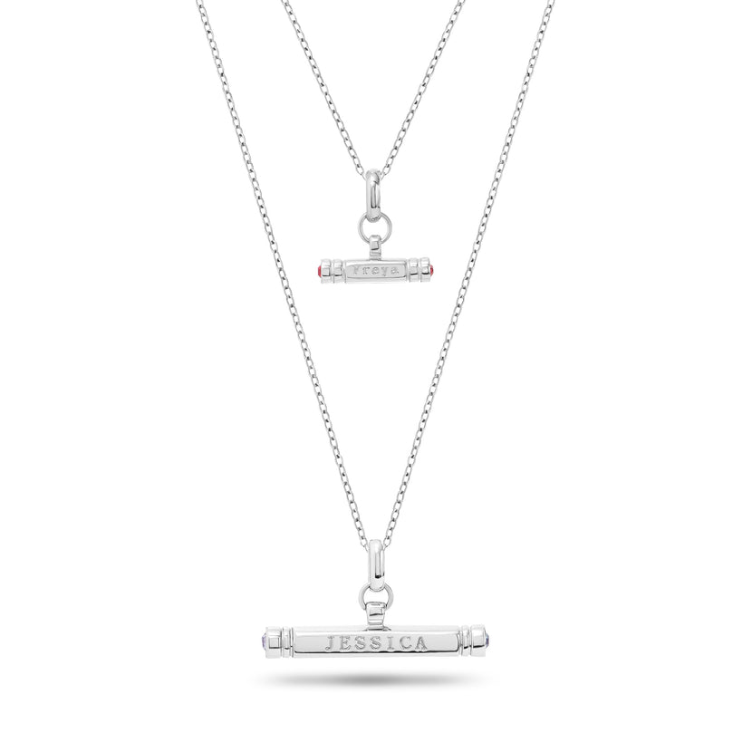 Mini & Me T-Bar Necklace Set (Silver)