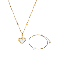 White Quartz Heart Necklace & Bracelet Set (Gold)