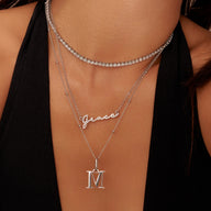 Crystal Signature Name Necklace (Silver)