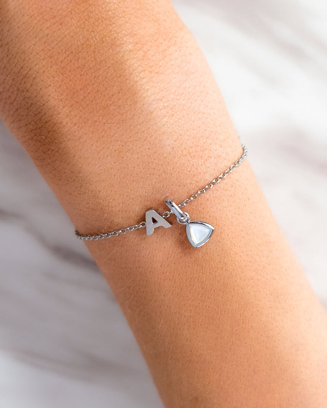 Birthstone & Made Mine Letter Bracelet (Silver)