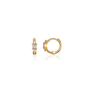 Sterling Silver Triple Crystal Huggie Hoop Earrings (Gold)