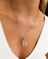 Personalised Initial & Droplet Birthstone Necklace (Silver)