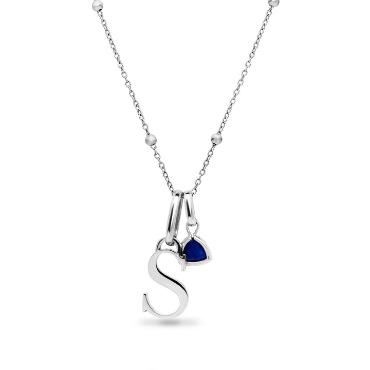 Personalised Initial & Droplet Birthstone Necklace (Silver)
