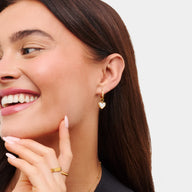 White Quartz Heart & Stud Earrings Set (Gold)