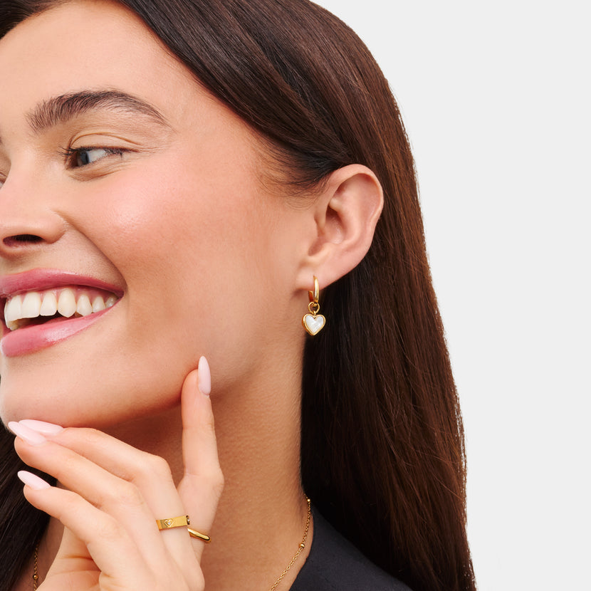 White Quartz Heart & Stud Earrings Set (Gold)