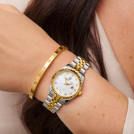 Pearl Belgravia & Crystal Heart Bangle Set (Gold)