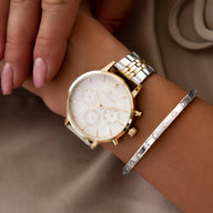 Crystal Heart Bangle (Silver)