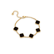 Black Enamel Multi Clover Bracelet (Gold)