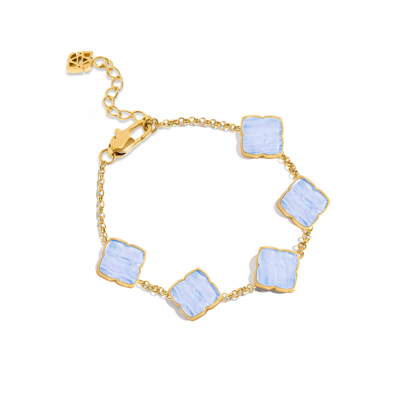 Blue Lace Agate Clover Bracelet (Gold)