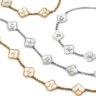 Pearl Clover Custom Name Bracelet (Gold)