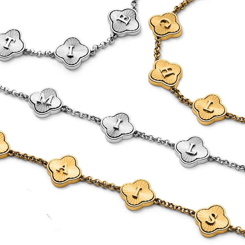 Textured Clover Custom Name Bracelet (Gold)