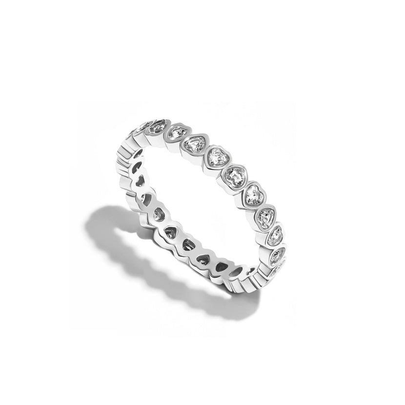 Crystal Heart Tennis Ring (Silver)