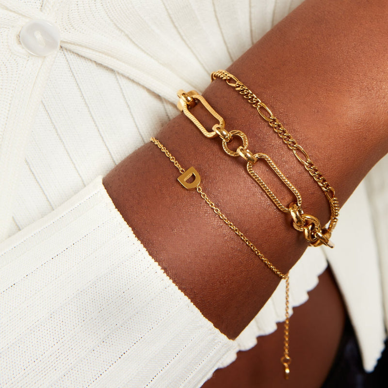 Figaro Chain Bracelet Set (Gold)