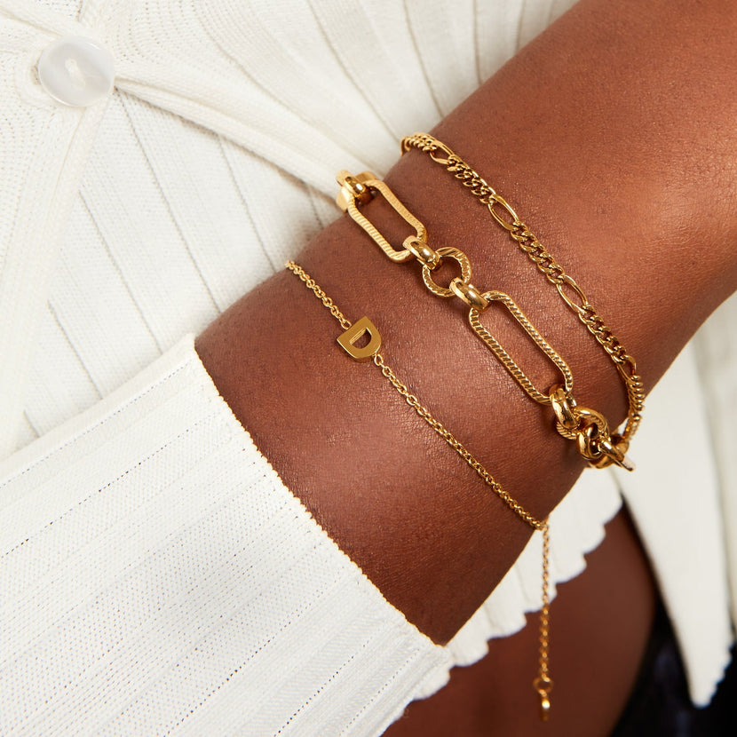 Figaro Chain Bracelet Set (Gold)