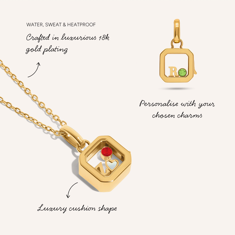 Floating Charm Cushion Locket Necklace (Gold)