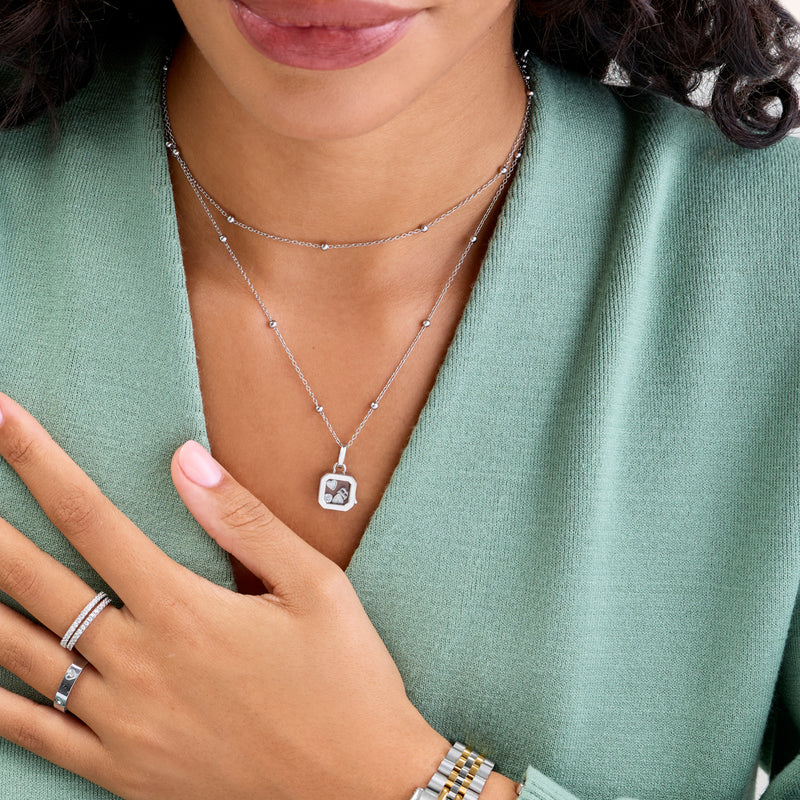 Floating Charm Cushion Locket Necklace (Silver)