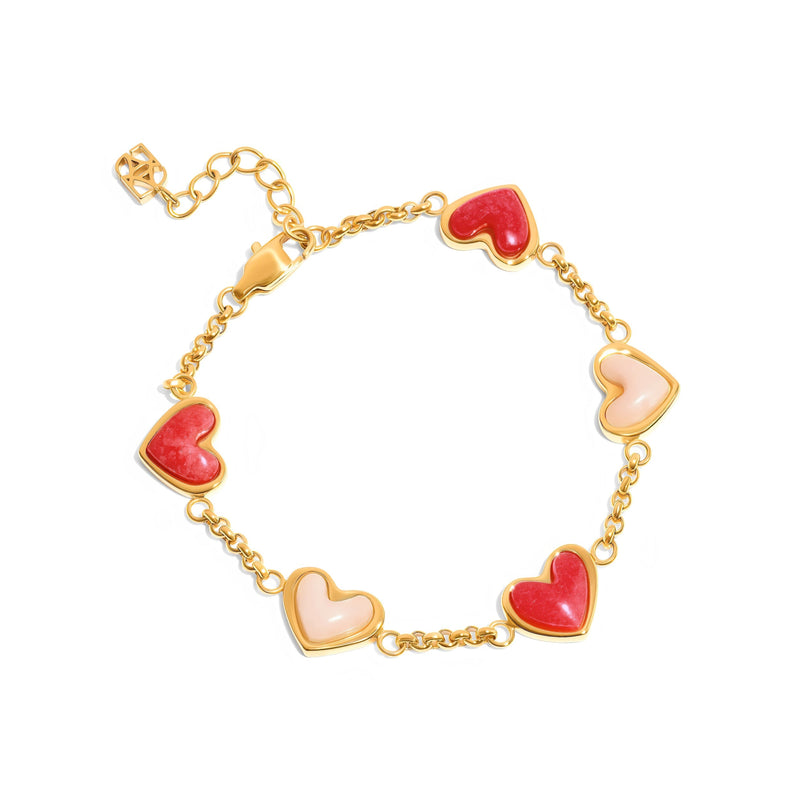 Fuchsia Pink & Pale Pink Multi Quartz Bracelet (Gold)
