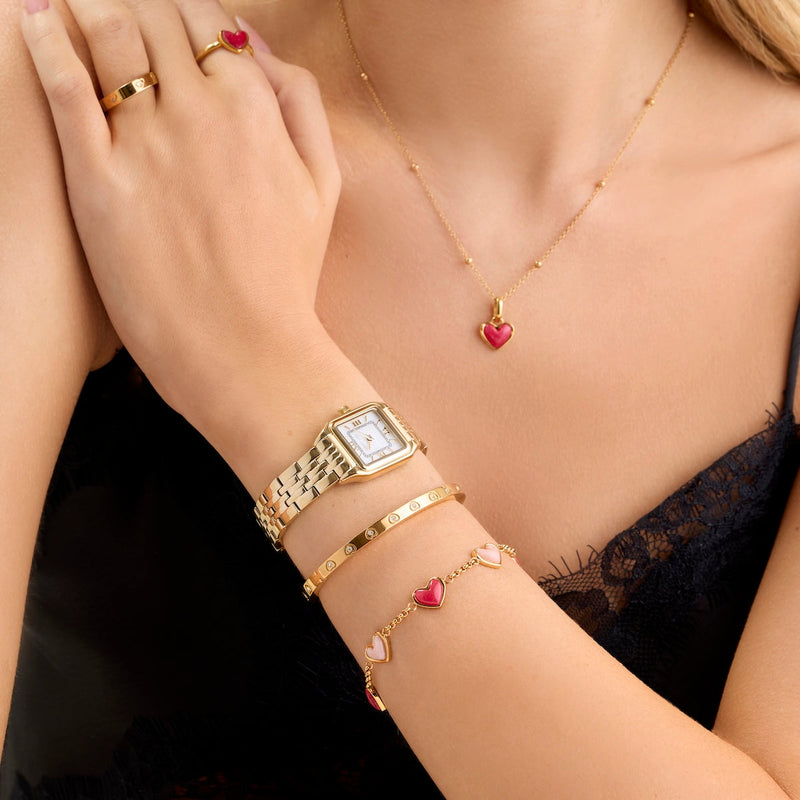 Fuchsia Pink & Pale Pink Multi Quartz Bracelet (Gold)