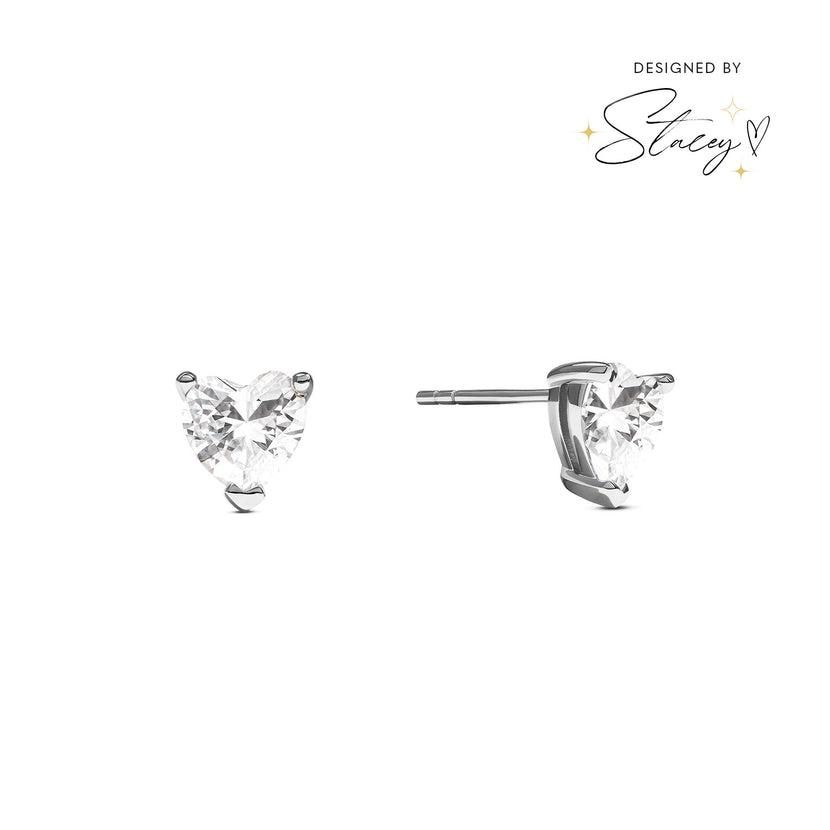 Heart Solitaire Stud Earrings 1ct (Silver)