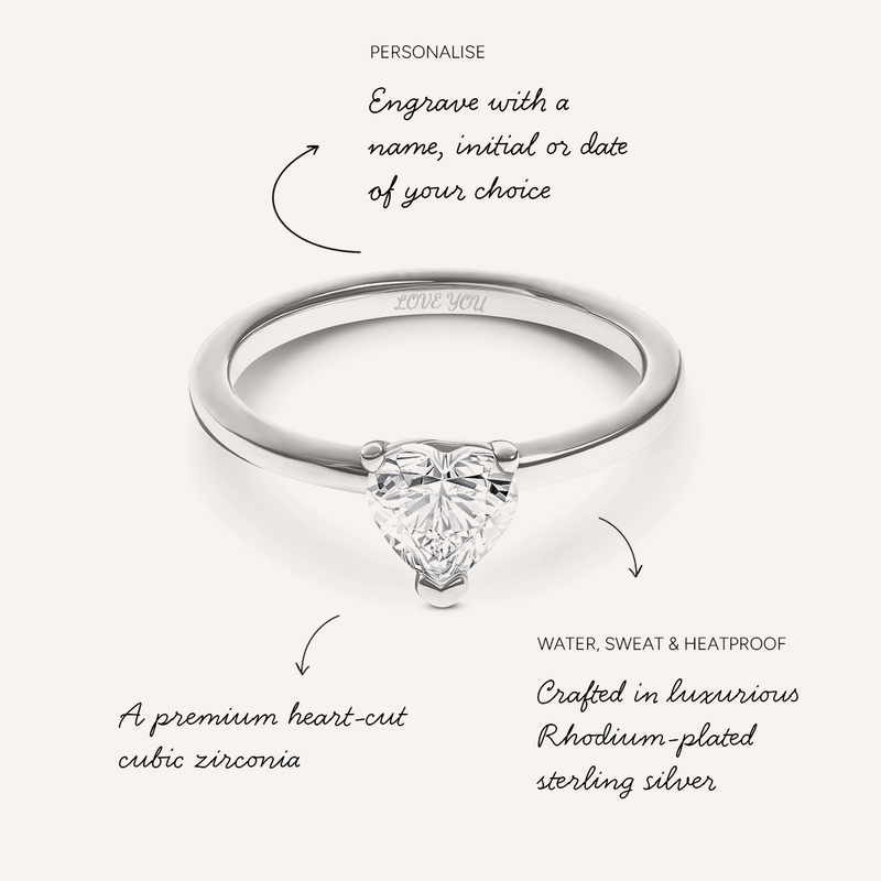 Heart Cut Solitaire Ring 1ct (Silver)