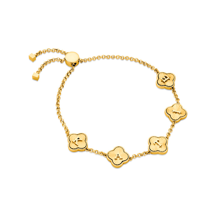 Textured Clover Custom Name Bracelet (Gold)