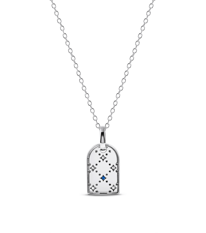 Mini Monogram Birthstone Tag Necklace (Silver)