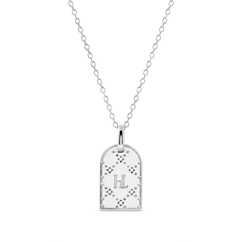 Monogram Double Initial Tag Necklace (Silver)