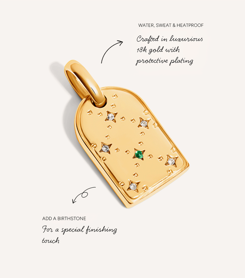 Mini Monogram Birthstone Tag Necklace (Gold)