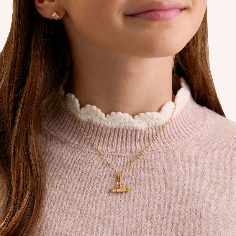 Mini Custom Stamped T-Bar Necklace (Gold)