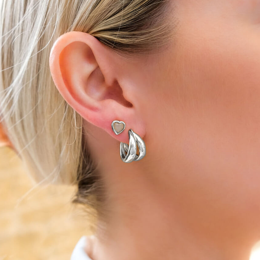 Mini Heart Birthstone Stud Earrings (Silver)