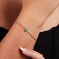Mini Heart Birthstone & Initial Bracelet Set (Silver)