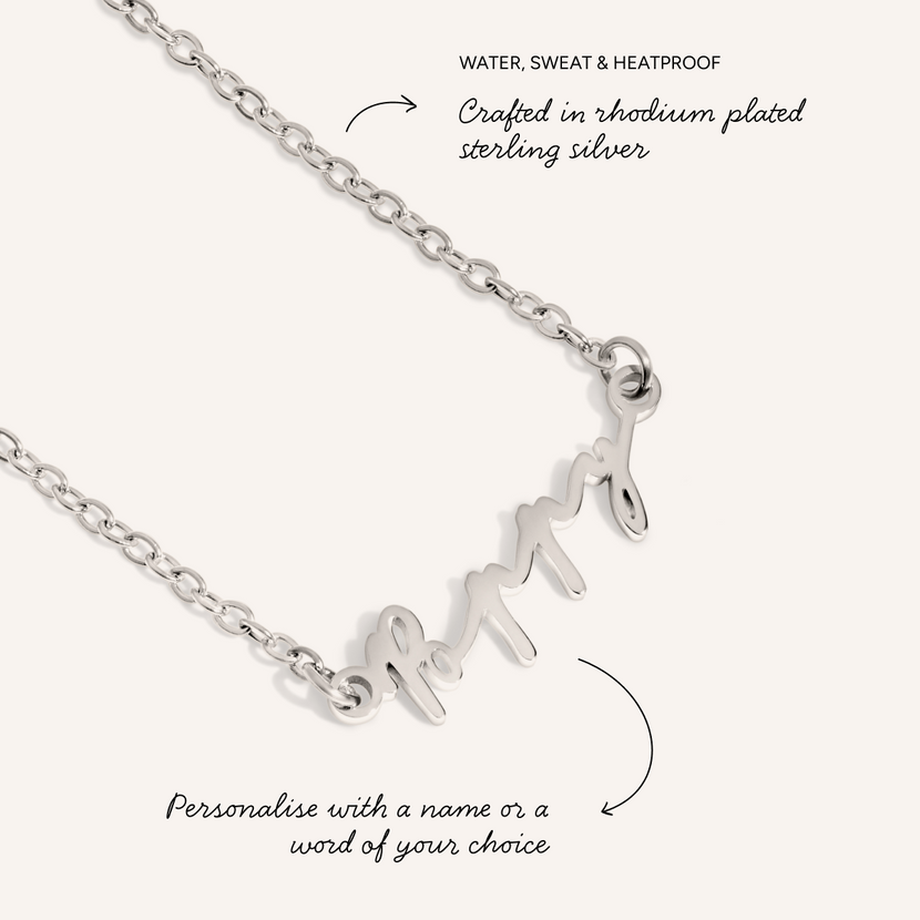 Matching Fine 'Mini & Me' Signature Name Necklace Set (Silver)