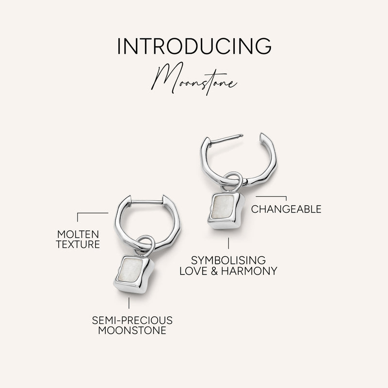 Molten Moonstone Huggie Earrings (Silver)