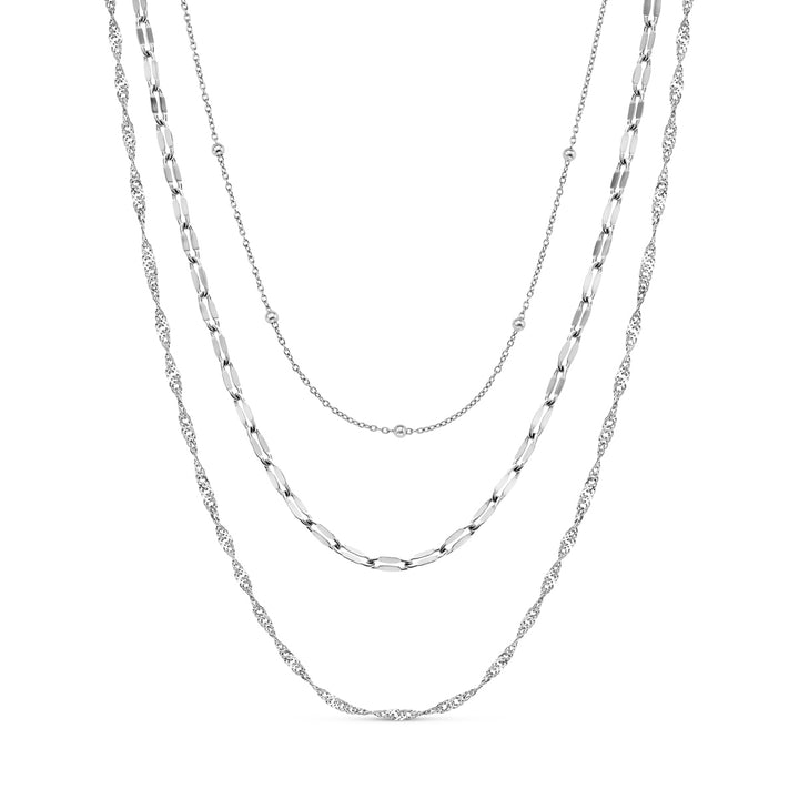 Multi-Chain Layered Necklace Set (Silver)