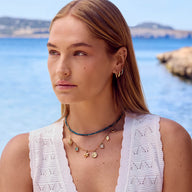 Blue Apatite Beaded Necklace (Gold)