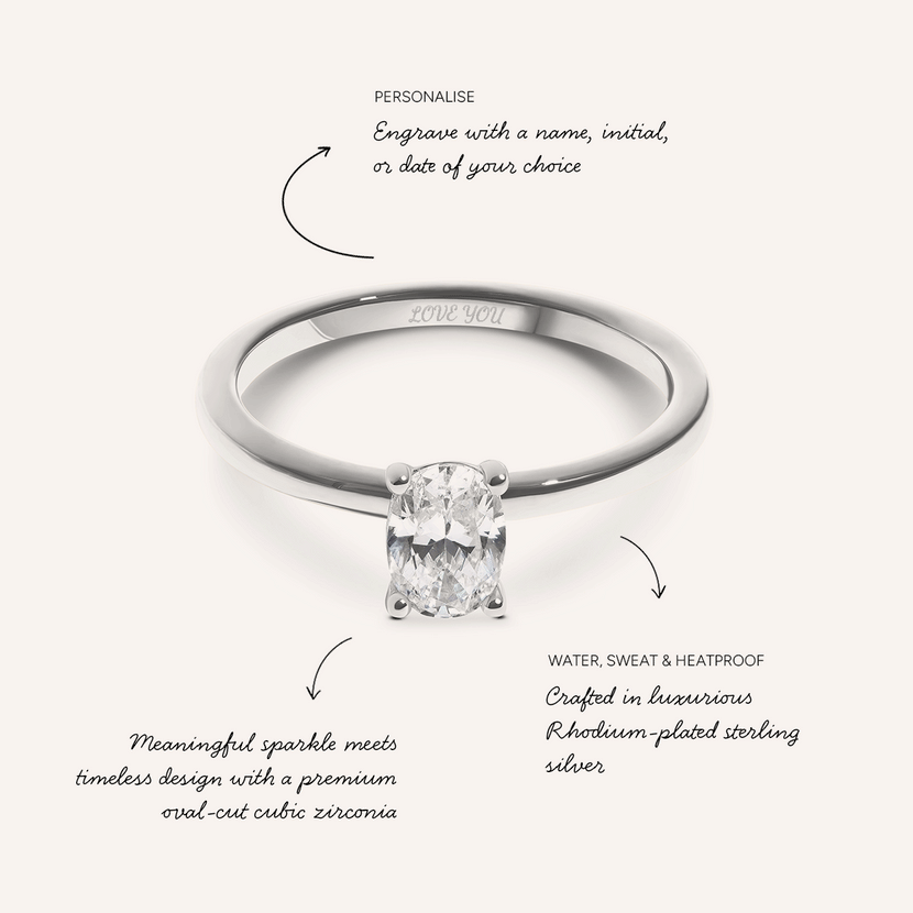 Oval Cut Solitaire Ring 1ct (Silver)